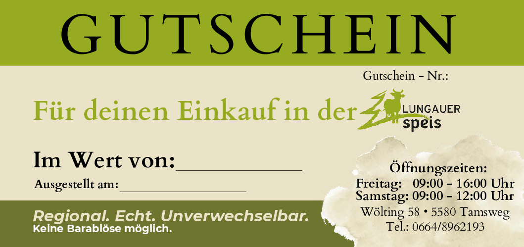 Gutschein LUNGAUER SPEIS